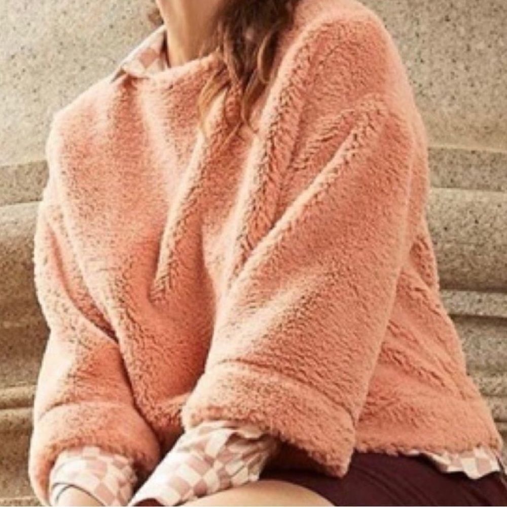 EUC Madewell Pink Crop Fuzzy Teddy Sweater Pullover Medium